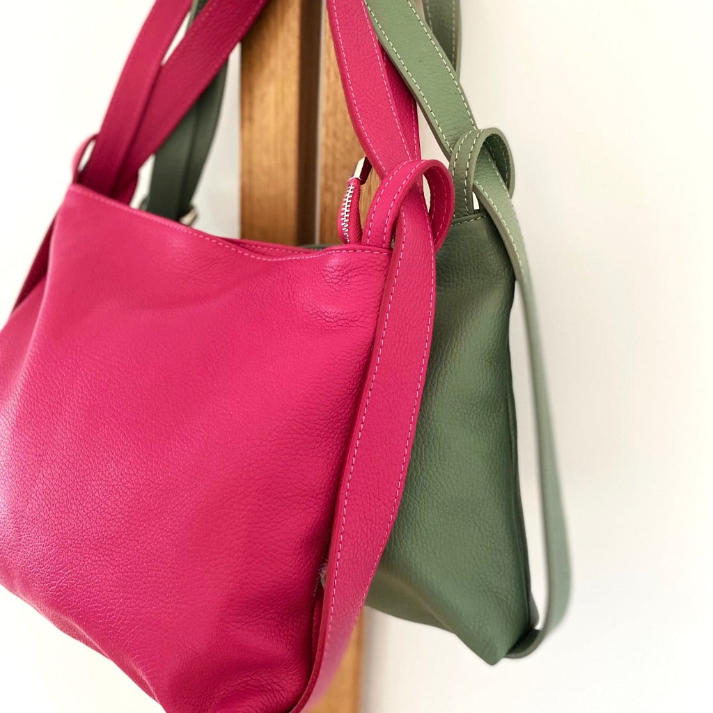 Adele backpacks in hot pink and sage