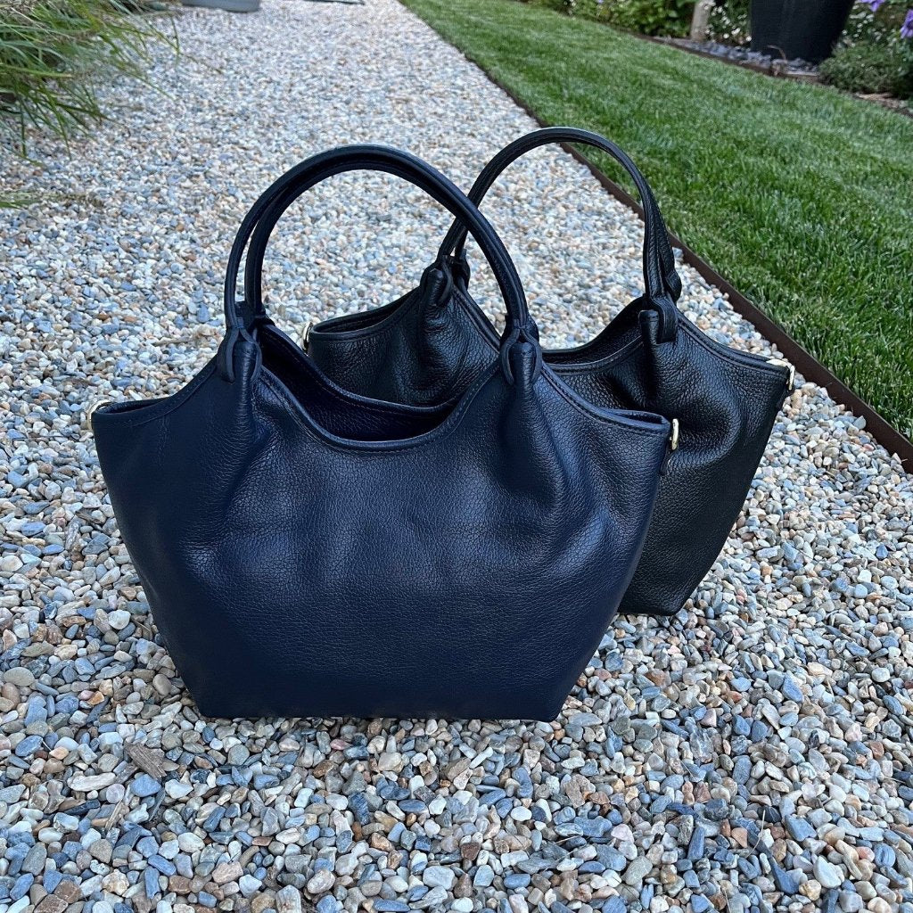 Adriana totes in navy and black