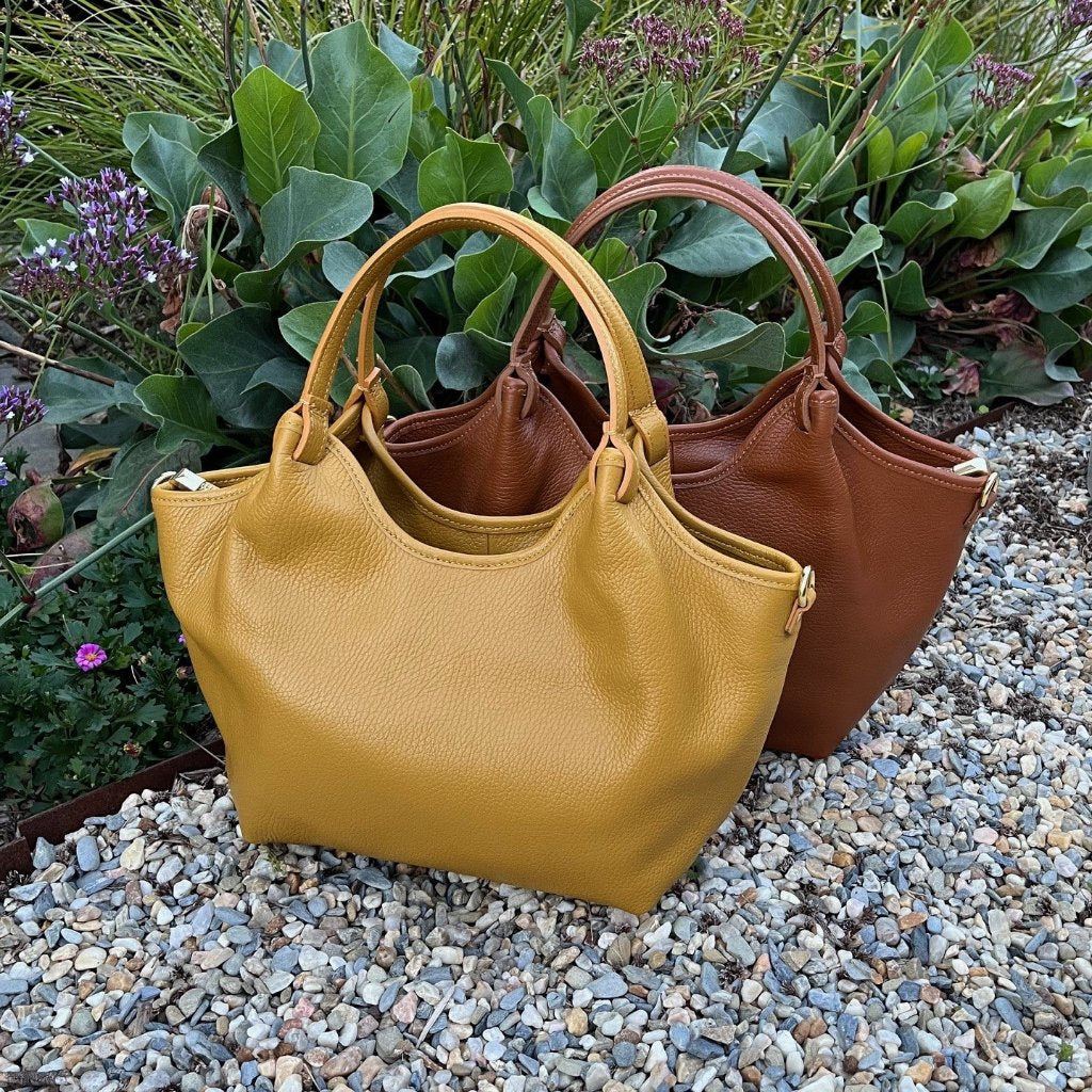 Adriane totesin mustard yellow and peru or tan