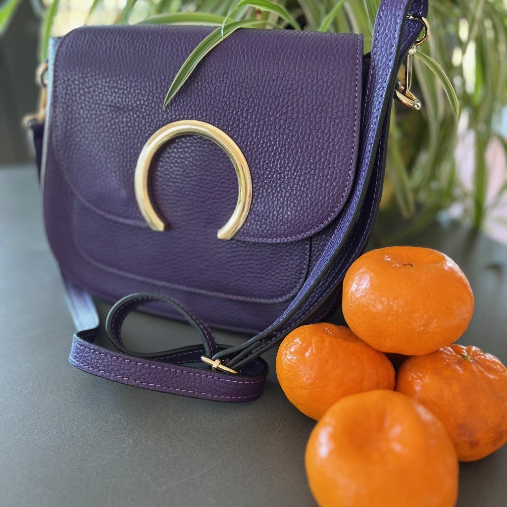 Close up view of the purple Ebony bag