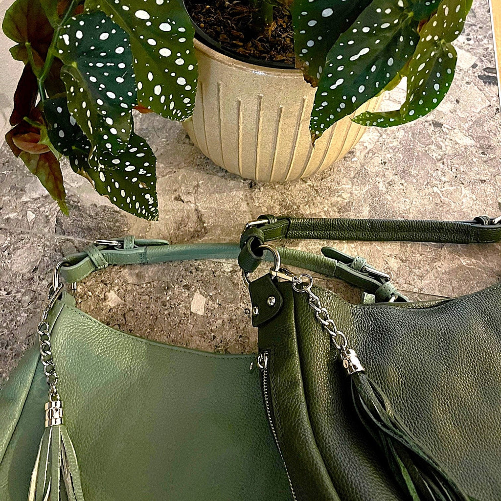 Ela Bag in sage green and dark olive