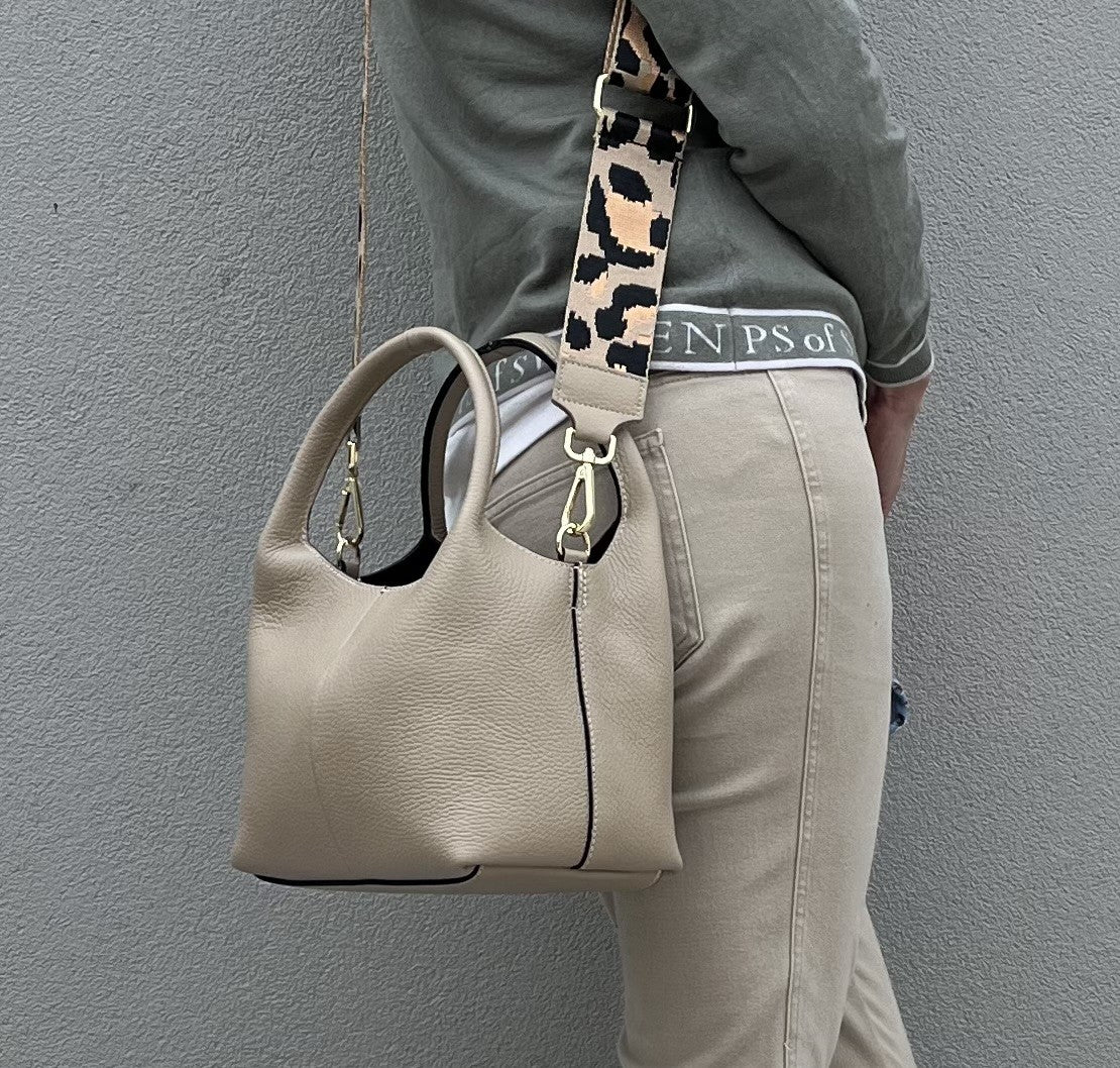 Another photo of the Leah bag with a fabric strap (additional cost)
