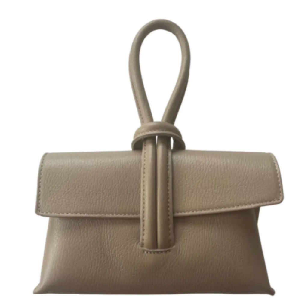 Rachelle clutch in dark taupe or burlywood