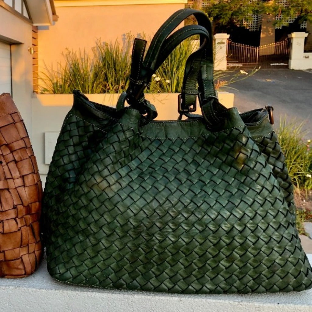 Diamonte vintage bag in forest green
