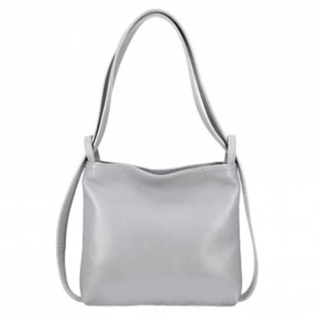 A smaller Italian leather shoulder bag and backpack in light grey