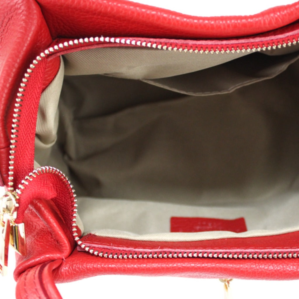 Photo showing the inside of the Paris bag in red