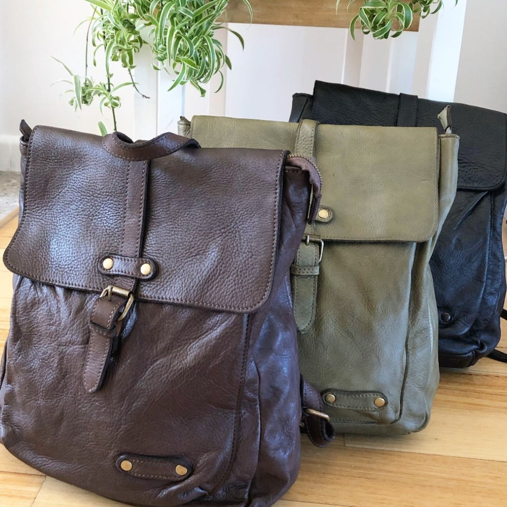 Tyra backpack in chocolate, olive and black