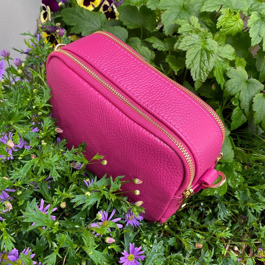 Close up view of the Crystal bag in hot pink