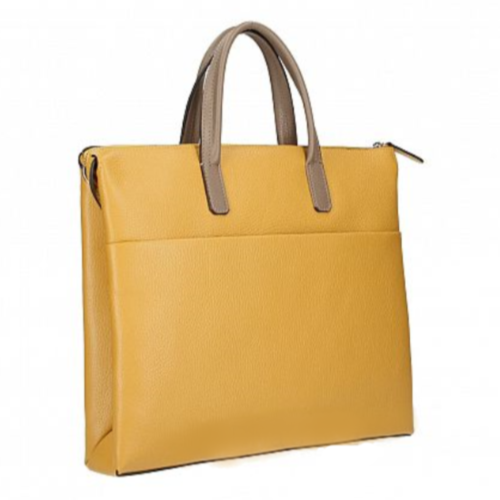 Business bag in yellow wit h taupe handles