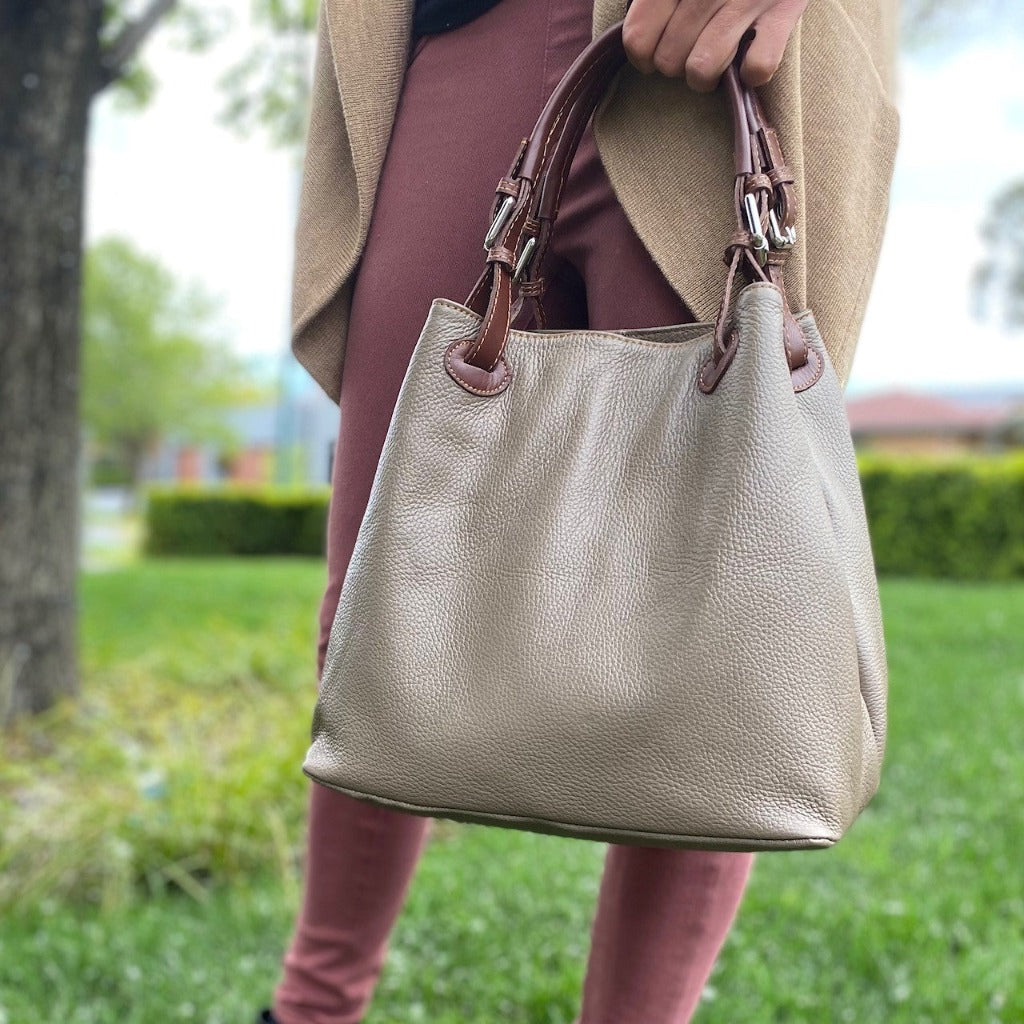 The Dawn bag in taupe or burlywood
