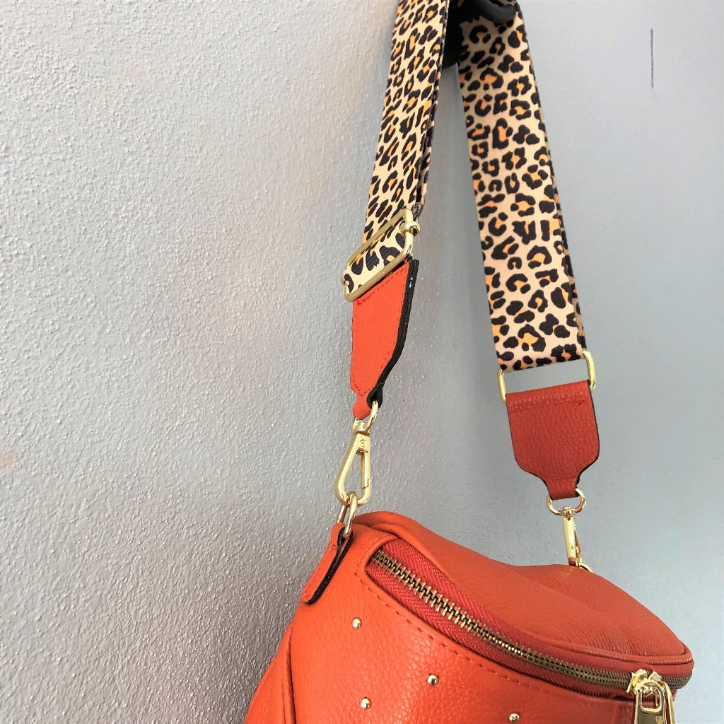 Close up view of the orange bag