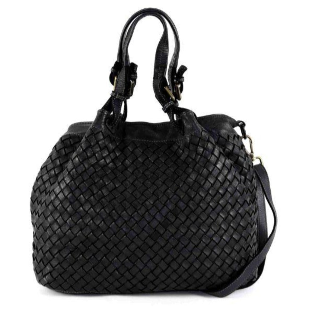 Diamonte vintage leather bag in black