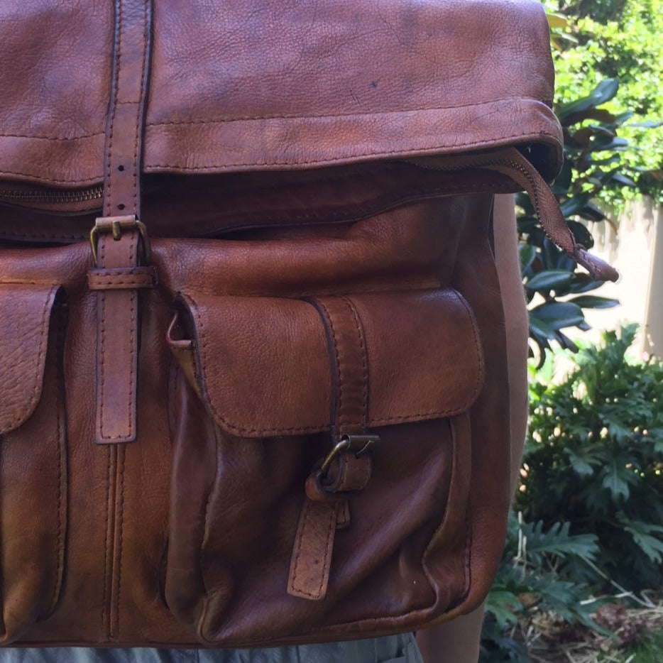 A close up view of the Liam backpack in natural