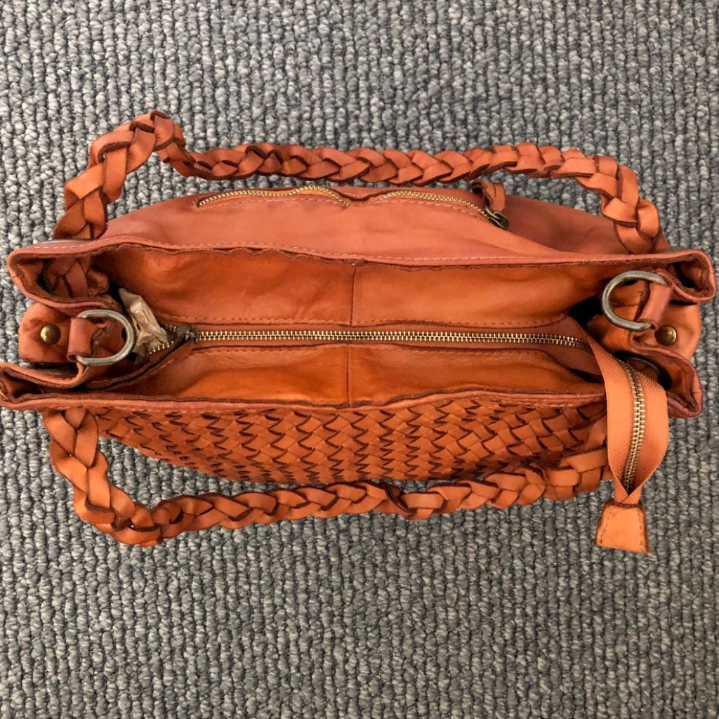 Top view of the Izzy bag in sienna