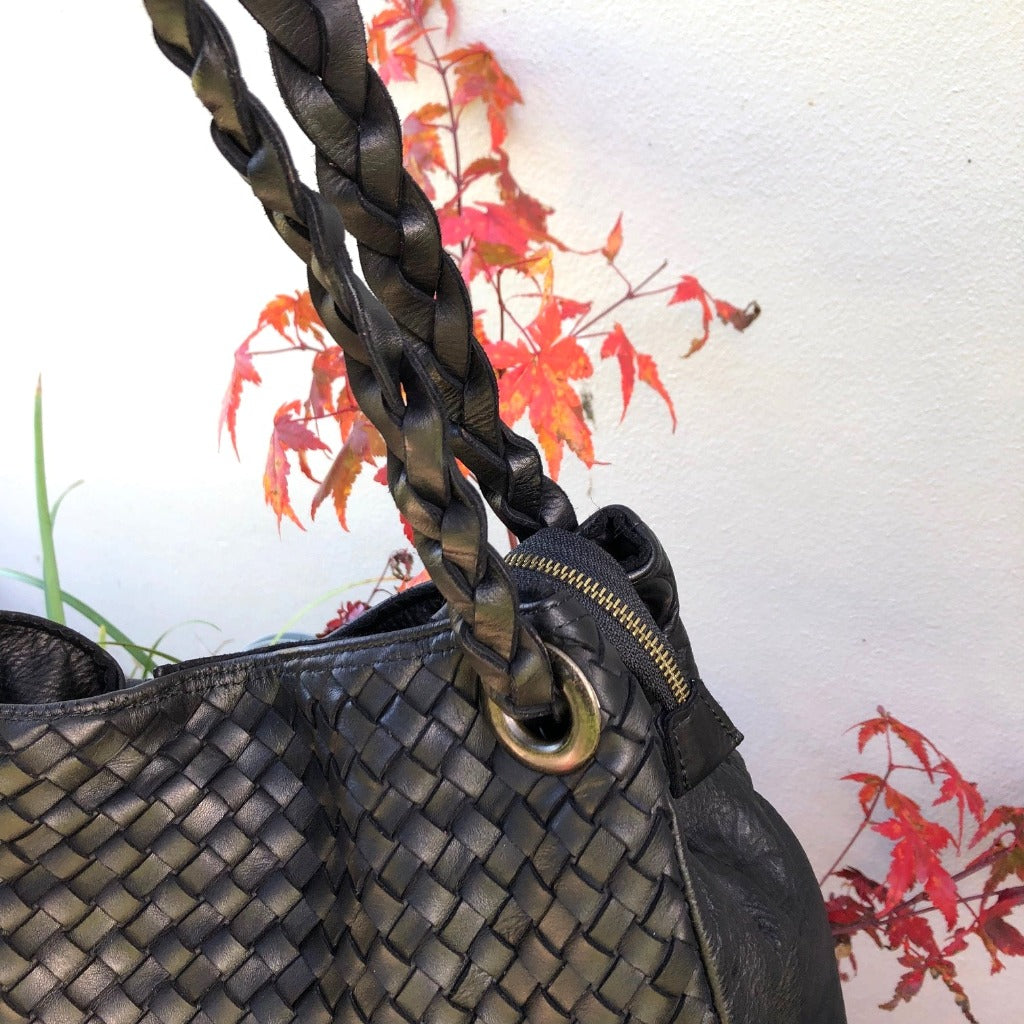 Close up view of the Izzy bag taken outside