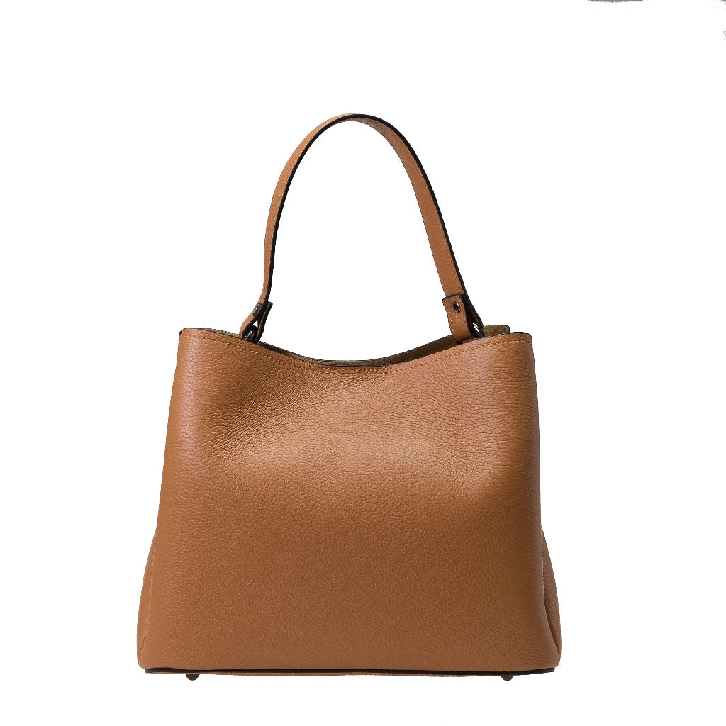 The back of the Maggie tote in tan