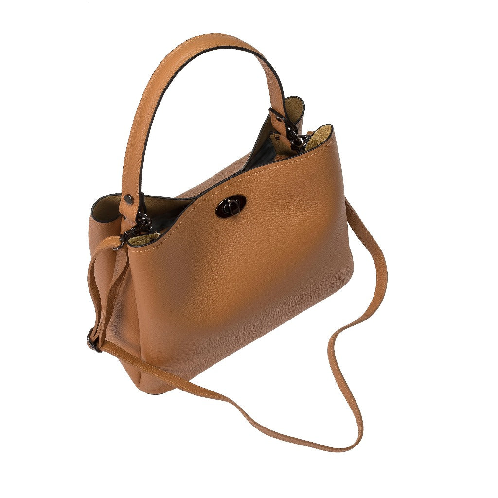 The Maggie tote in tan with long strap