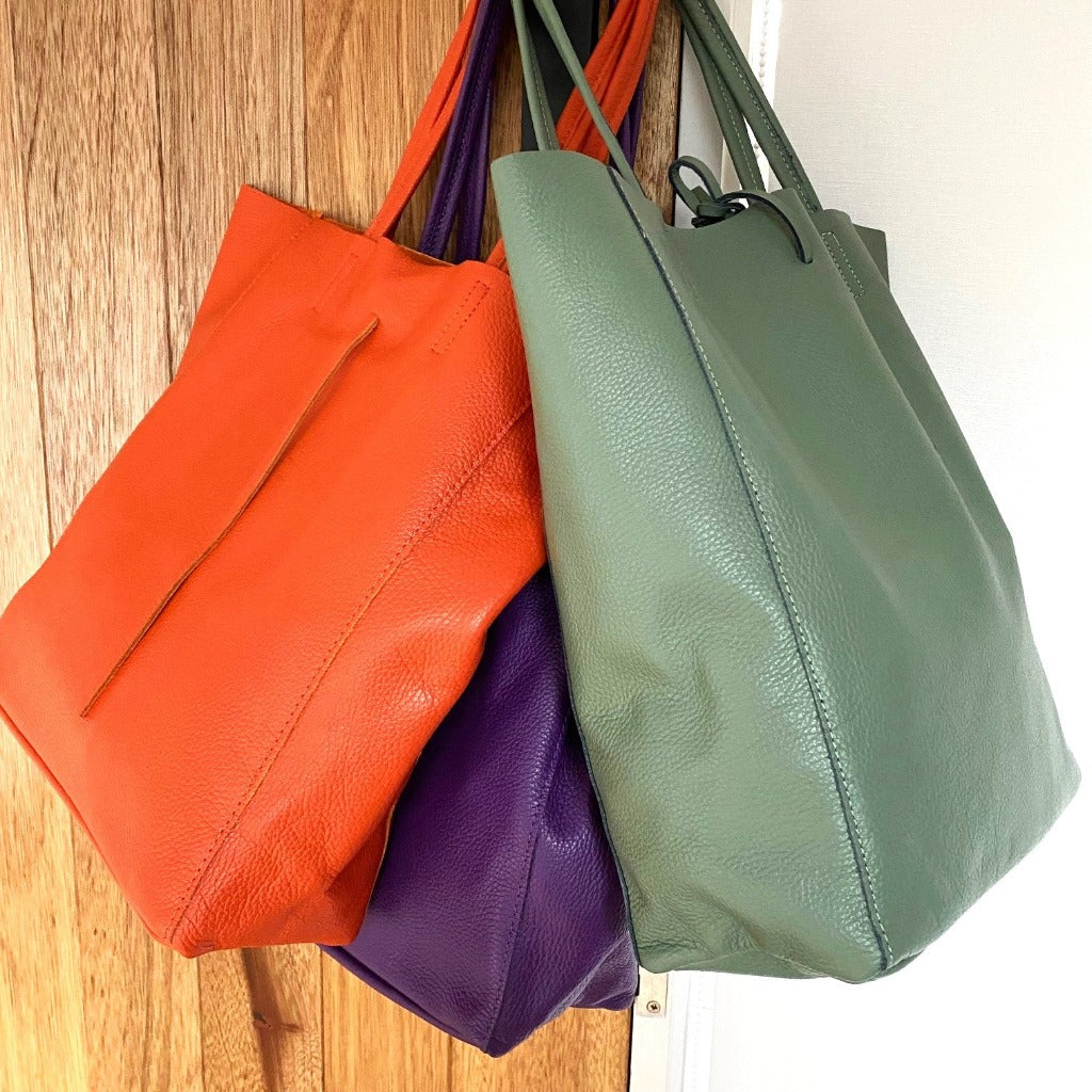 Muzi bag in orange, purple and sage green