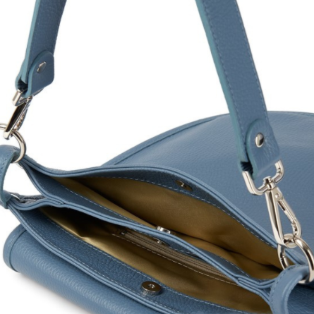 Inside view of the Oriel bag in steel blue