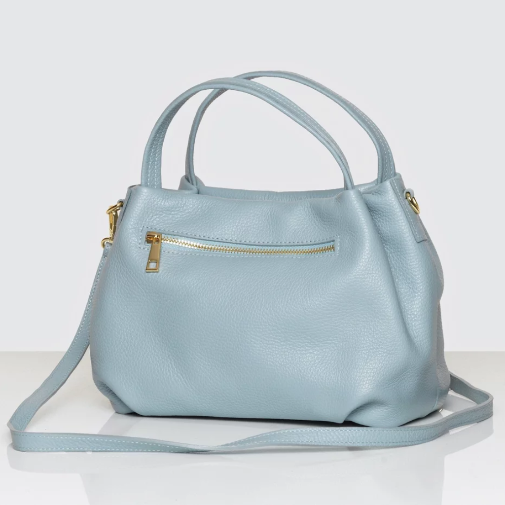 Back view of the Paris bag in light blue