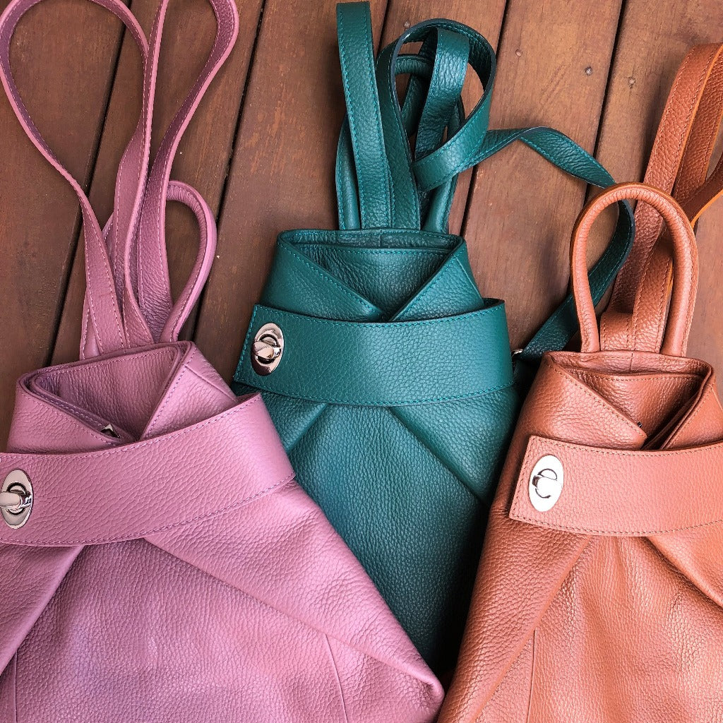 Pavlova bags in pink, sea green and peru