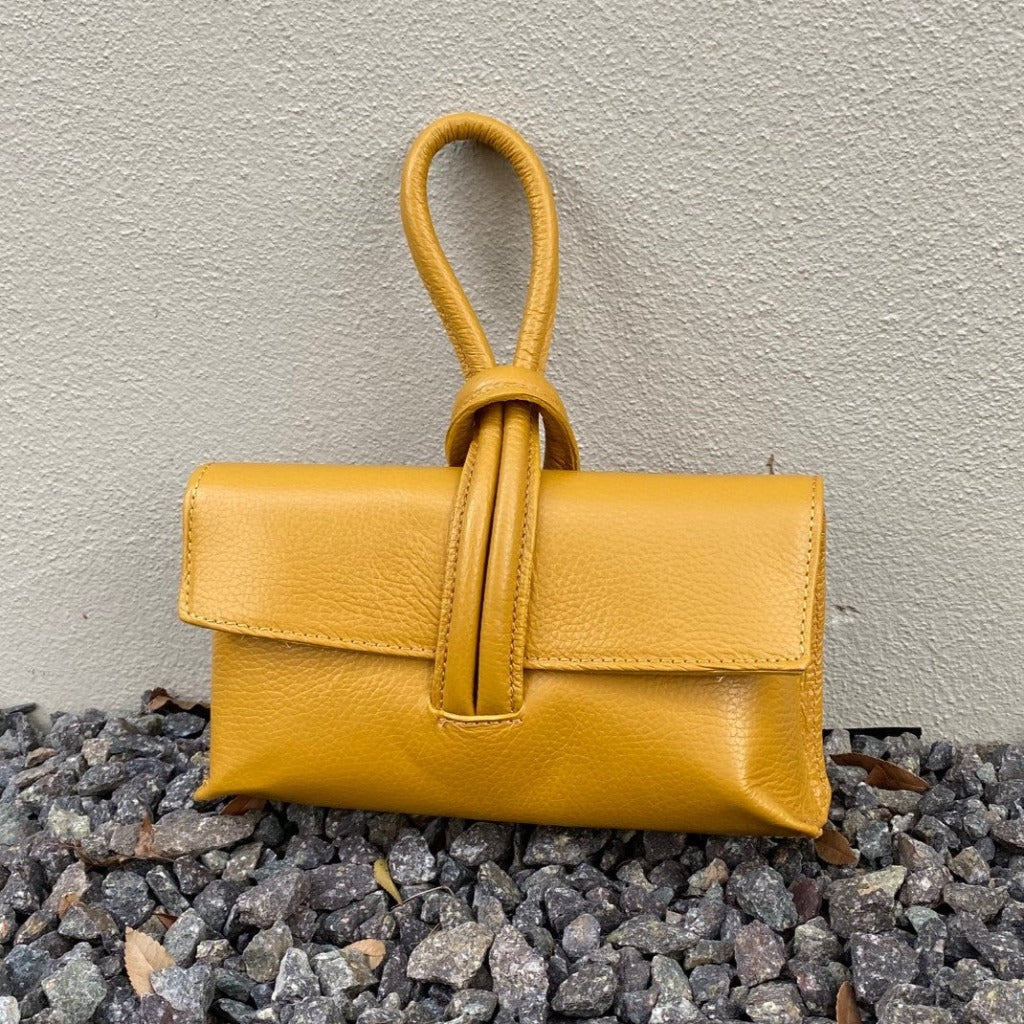 Rachelle Clutch in mustard yellow or gold