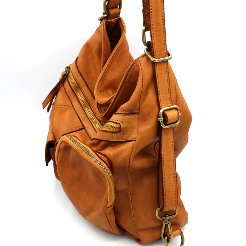 Side view of the Serena bag in sienna