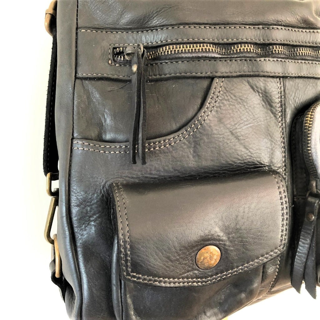 Close up view of the Serena bag in black