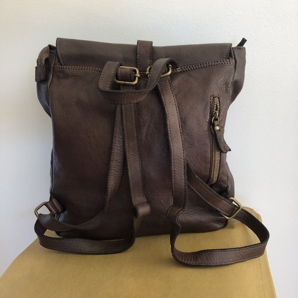 Back view of the Tyra backpack in dark brown