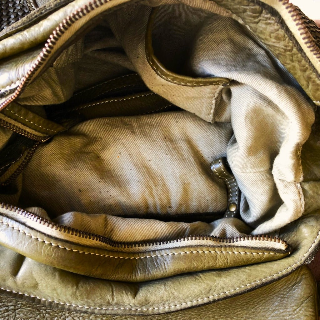 Inside view of the Veriga bag in olive