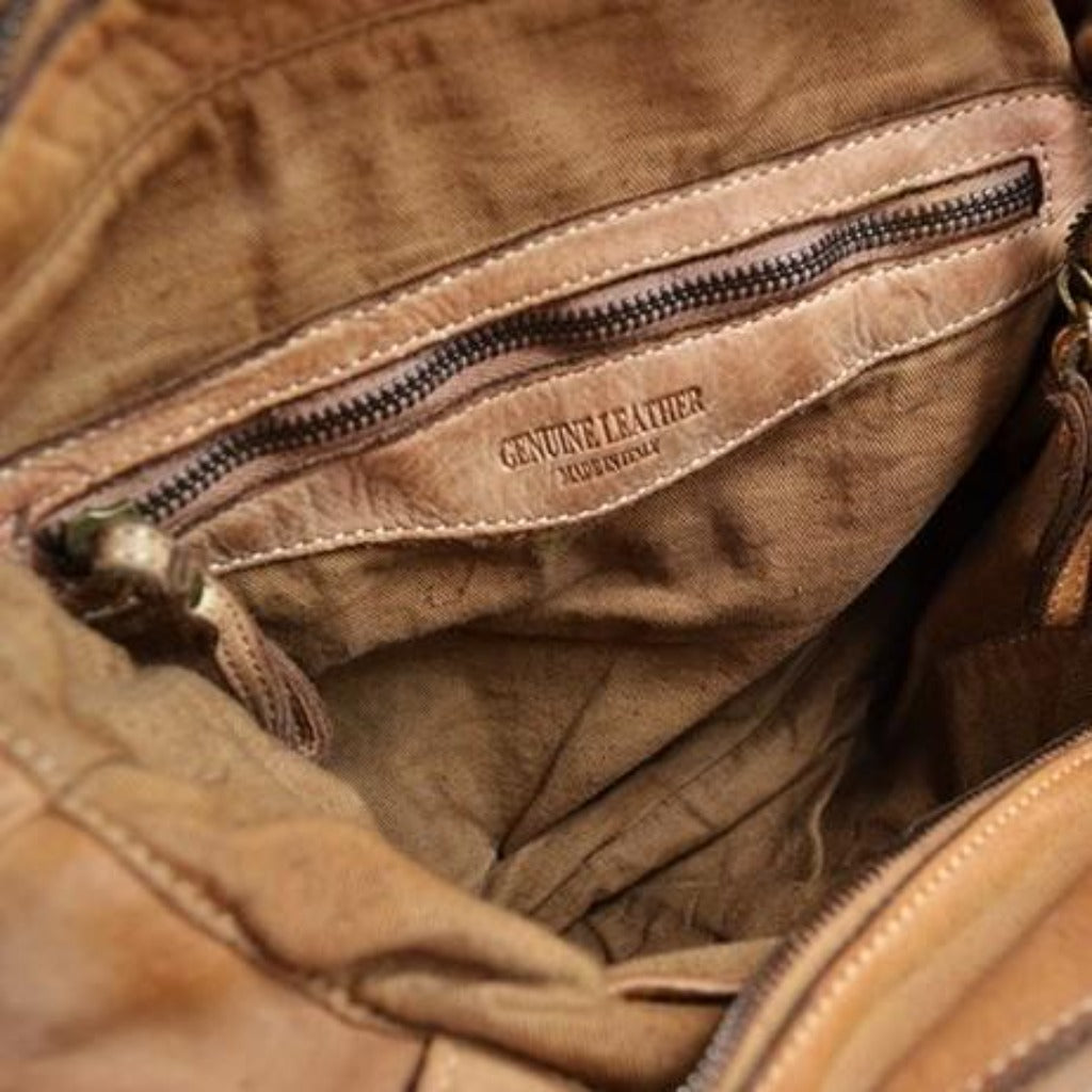Inside view of the Veriga bag in sienna